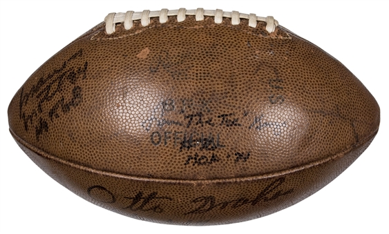 Otto Graham, Lou Groza, and Marion Motley Multi-Signed Football (PSA/DNA)